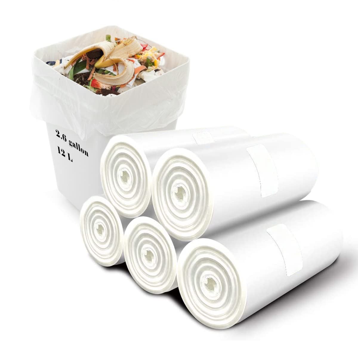 Small Trash Bags Food Waste Bags Mini Garbage Bags Strong Bathroom Bin Liner Recycle Rubbish Bag for Home Kitchen Office Pet (2.6 Gallon-100 Count White)