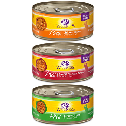 Wellness Natural Pet Food 8957 Complete Health Natural Canned Grain Free Wet Pate Cat Food Best Sellers Variety Pack 5.5-Ounce Can (Pack Of 30)
