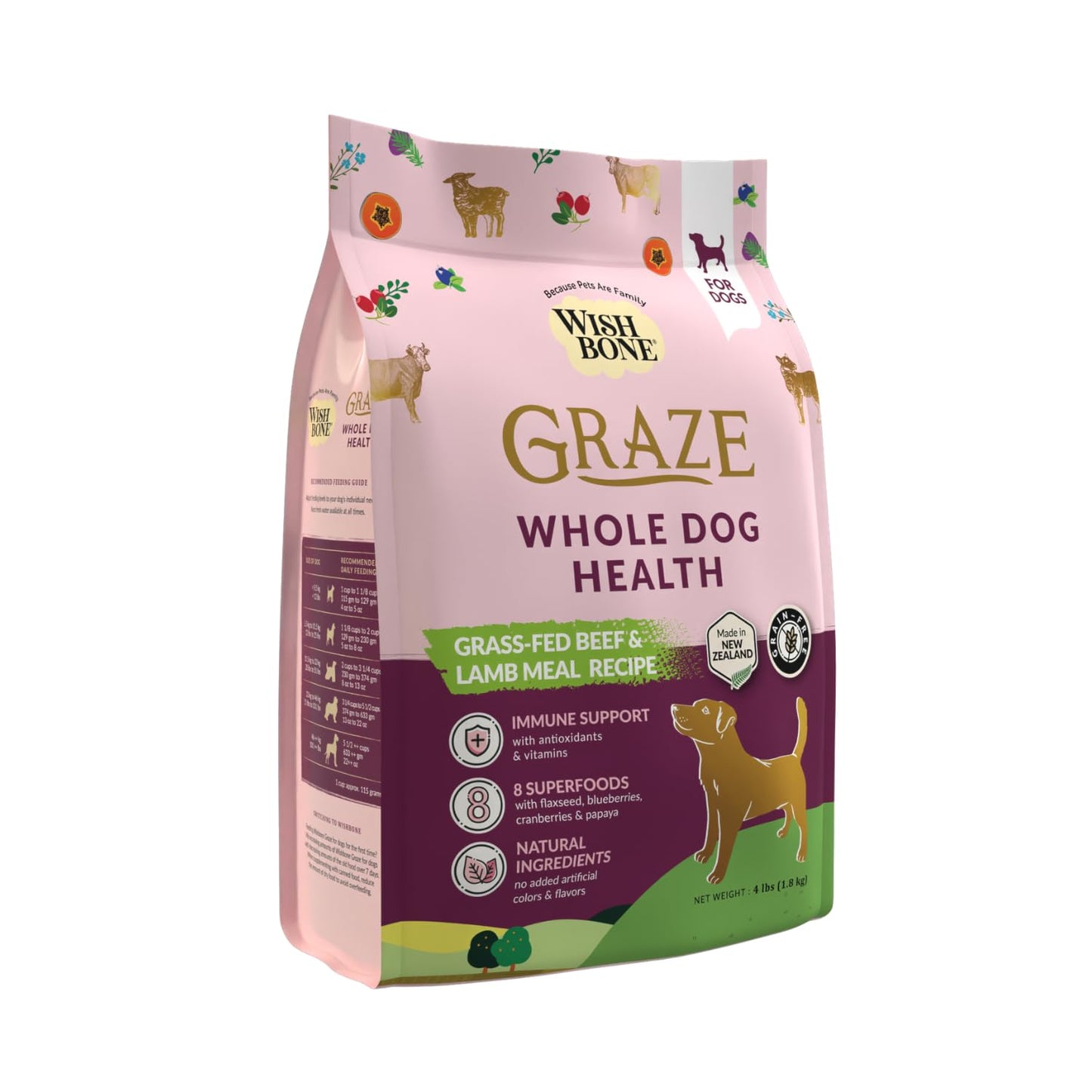 Wishbone Graze New Zealand Beef and Lamb Dry Dog Food Gluten-Free Grain-Free Formula for Overall Pet Health - 4 lb