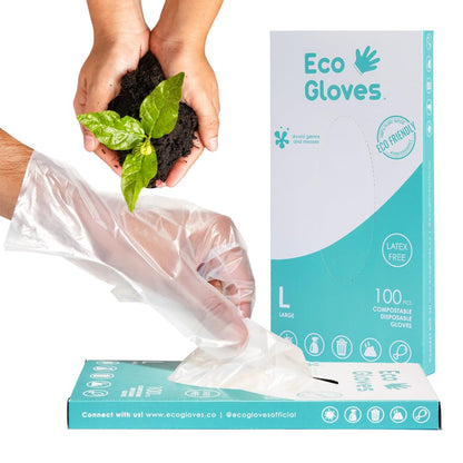 Eco Gloves Plant-Based Compostable Gloves Eco-friendly Latex Free Powder Free BPA Free for Food Safety Cleaning Pet Care | Pack of 100 | Clear (X-Large)