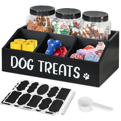 Gymvcsi Large Dog Treat Container Cat Food Storage Container with 3 Jars & 3 Compartment Cute Pet Treat Organizer for Dog & Cat Dog Food Storage Canister for Kitchen Countertop Gift for Pet Owner