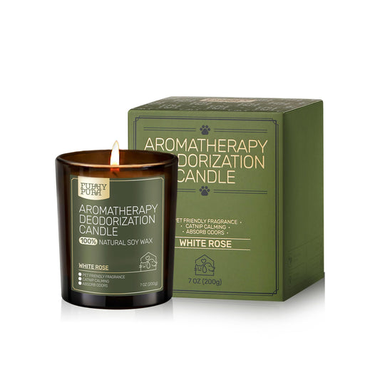 Pet Odor Eliminator Candle White Rose Fragrance Natural Soy Candle with Catnip Essential Oil Non-Toxic Pet Friendly & Pet Safe Pet Lover Gifts 60-Hour Burn Time 7 oz