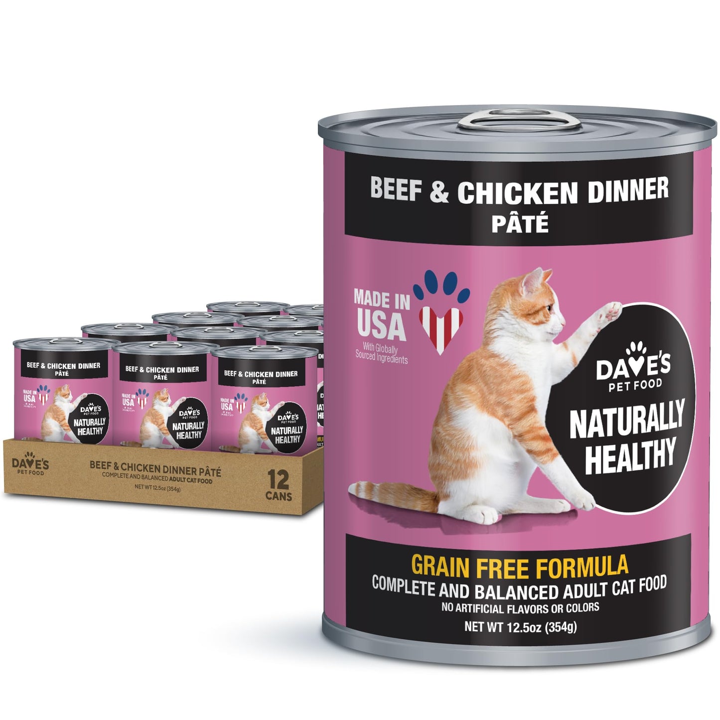 Dave's Grain-Free Wet Cat Food Beef & Chicken Dinner Pâté – 12 Pack