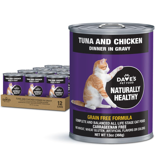 Dave's Grain-Free Tuna & Chicken Dinner in Gravy Wet Cat Food – 12 Pack